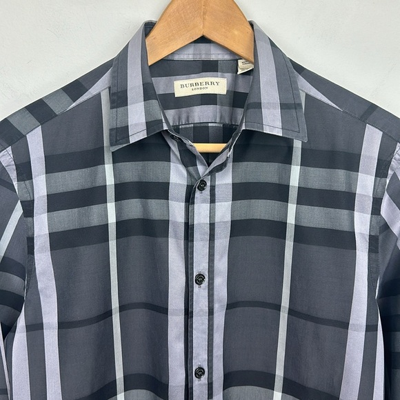 Burberry London Treyforth Charcoal Gray Check Button-Down Shirt Tailored Fit - Picture 6 of 17